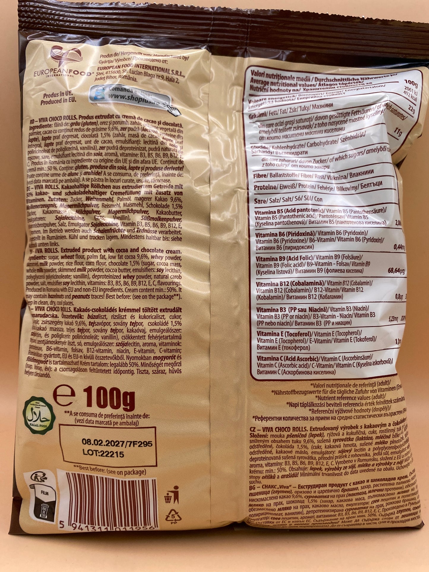 Viva Choco Rolls kakaós-csokoládé krémmel töltött gabonarudacska 100g