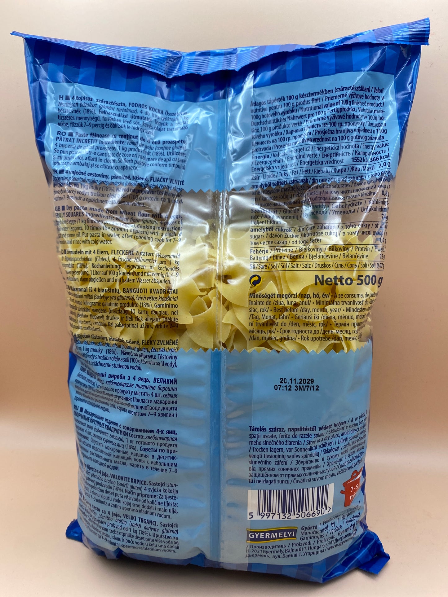 Gyermelyi 4 tojásos száraztészta Fodros kocka 500g