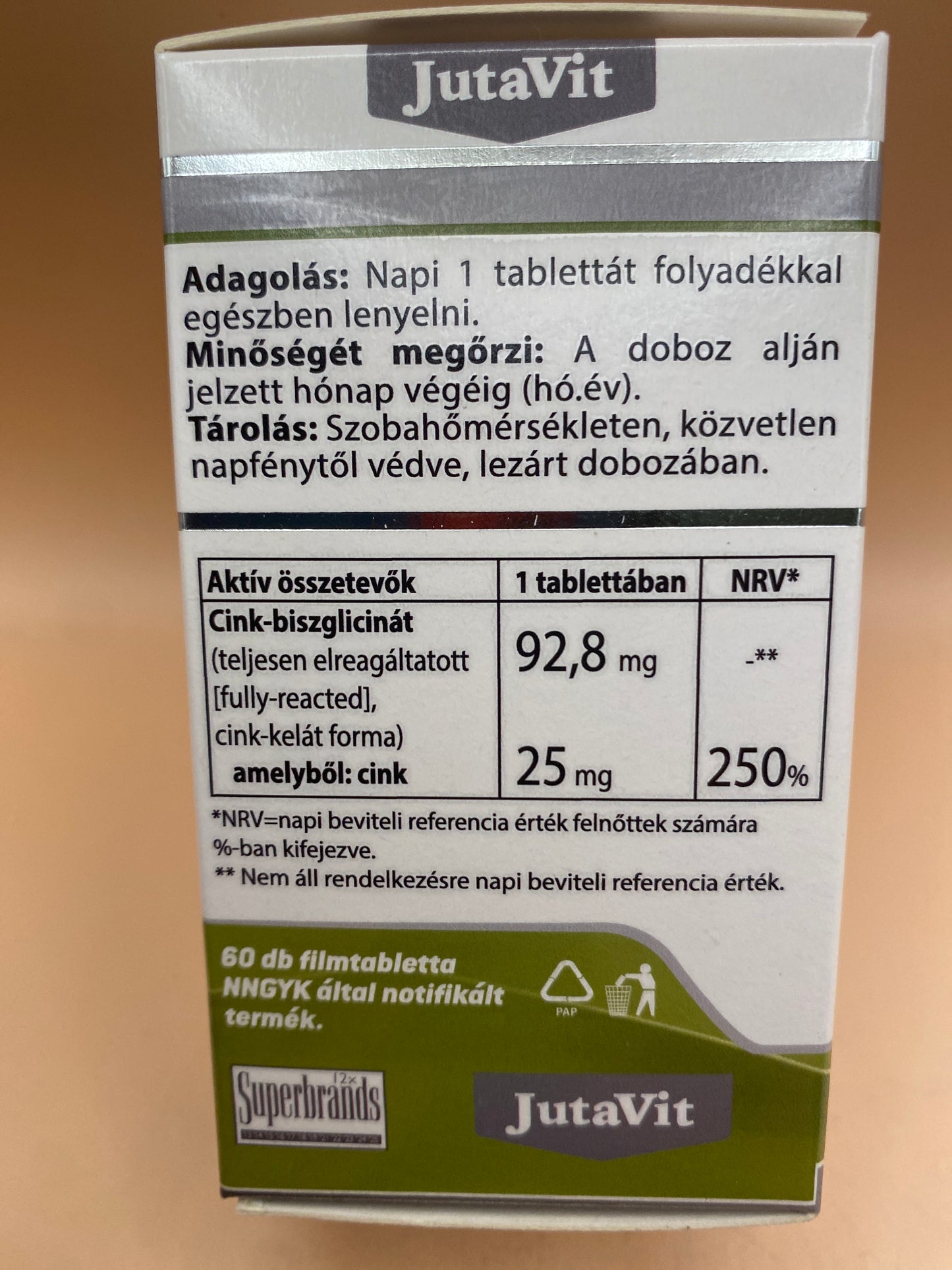 JutaVit Cink Biszglicinát Reacted 60 darab filmtabletta