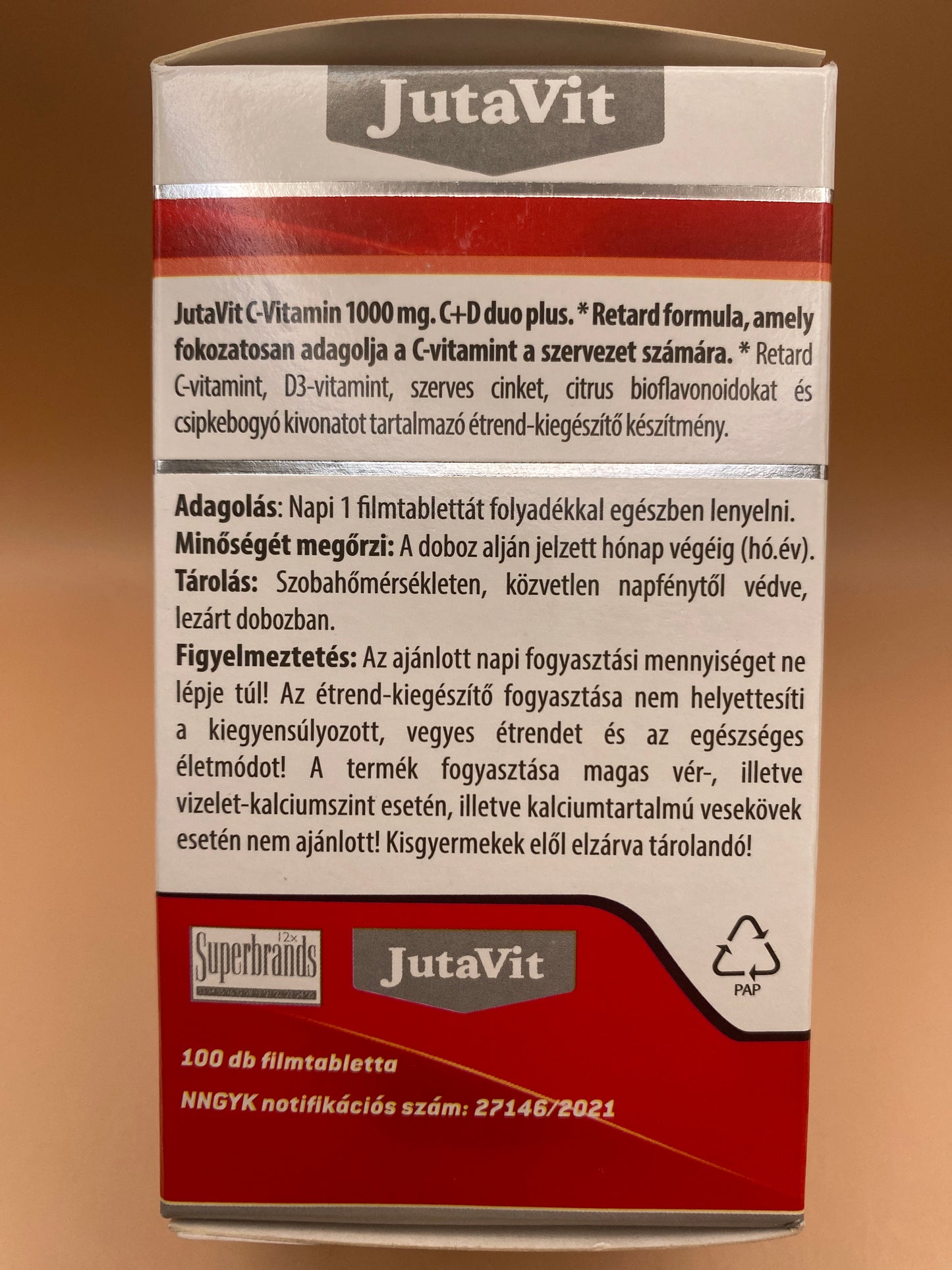 JutaVit C-vitamin 1000mg C+D duó plus Retard 100 darab filmtabletta
