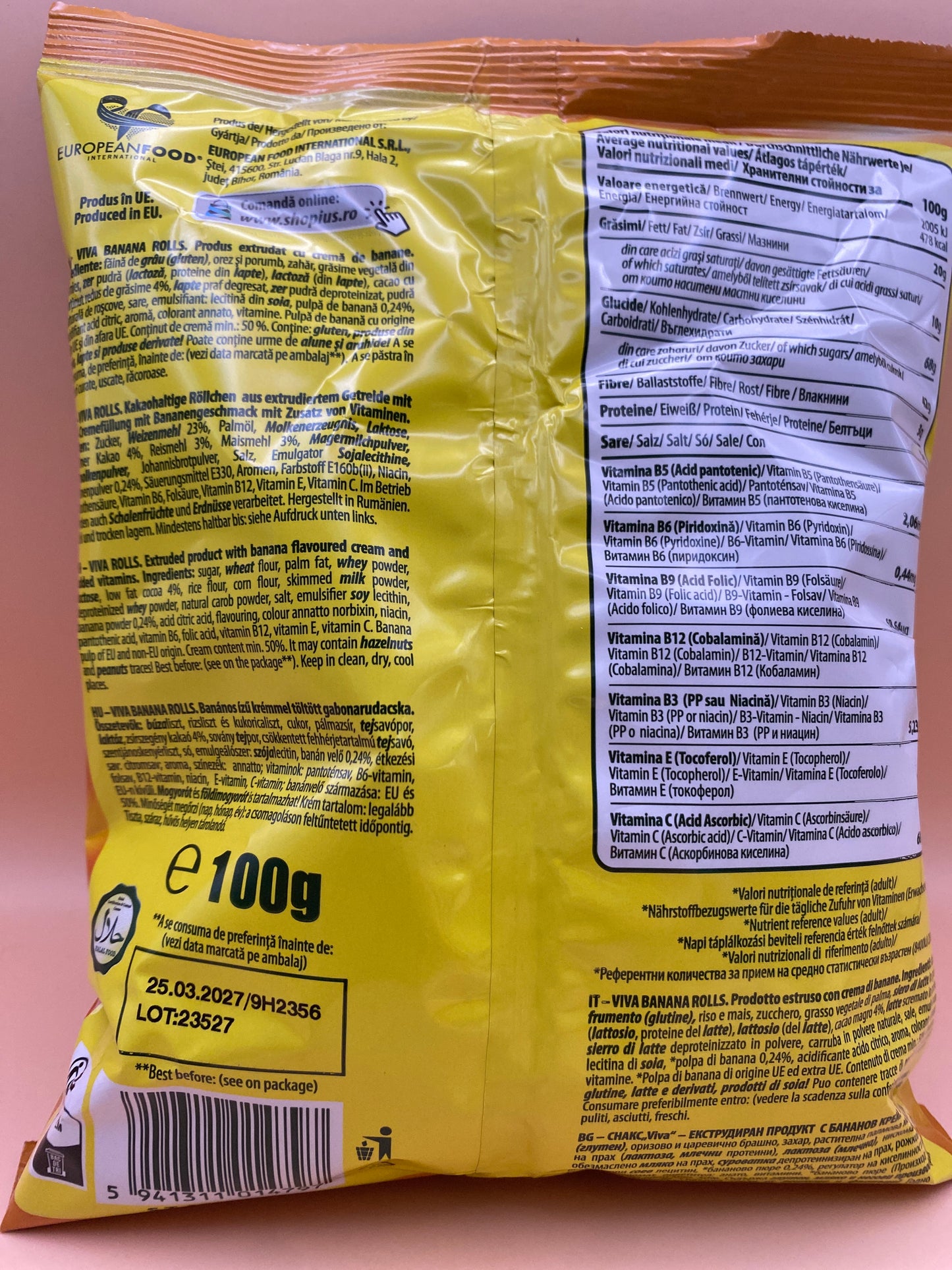 Viva Banana Rolls banános ízű krémmel töltött gabonarudacska 100g