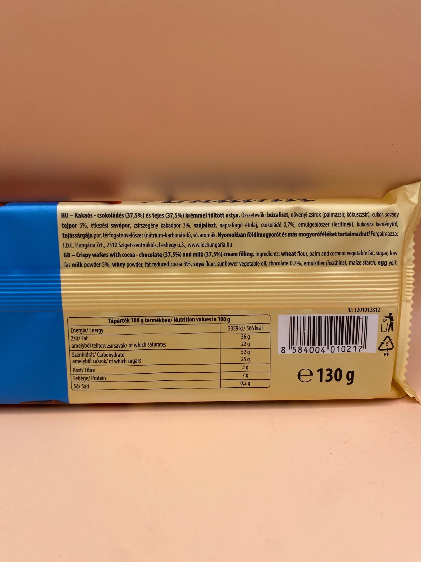 Andante Kakaós-csokoládés és tejes krémmel töltött ostya 130g