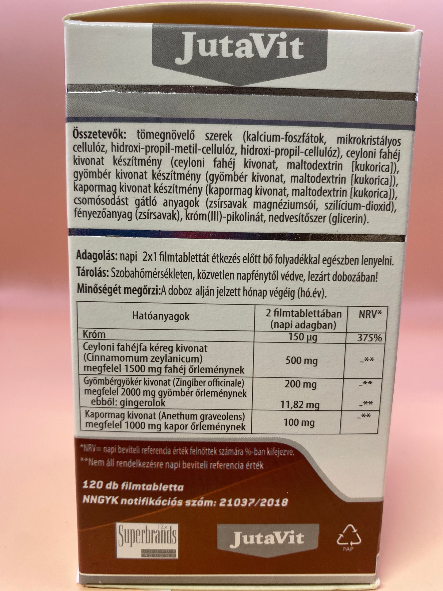 JutaVit Fahéj + Szerves króm + Gyömbér + Kapormag 120 darab filmtabletta