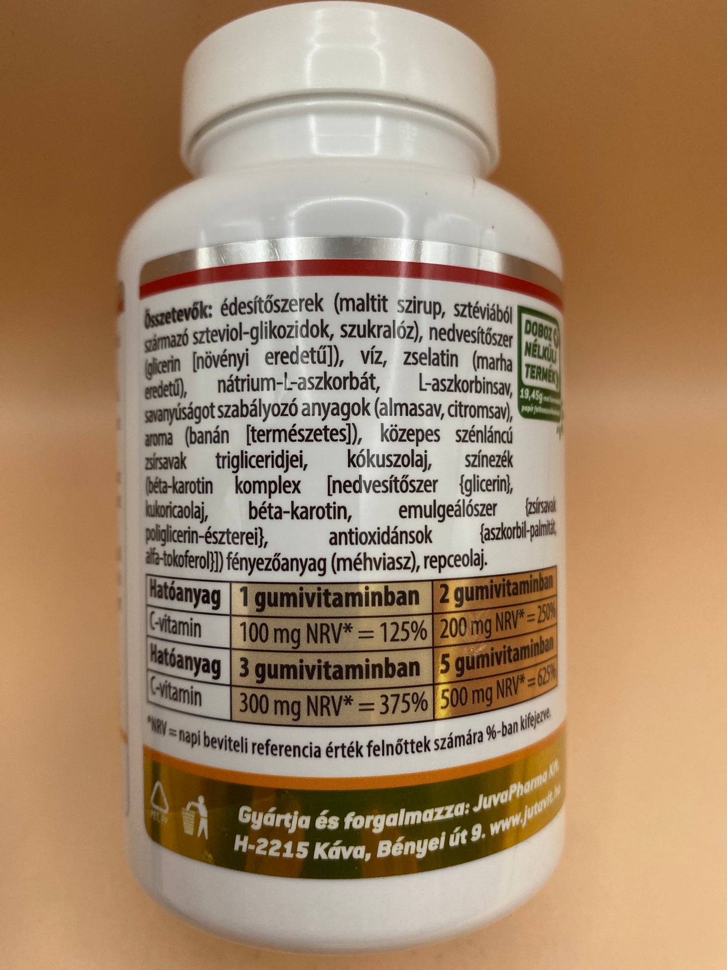 JutaVit Gumivitamin C-vitamin gyermekeknek és felnőtteknek. Banán ízű 60 darab gumivitamin