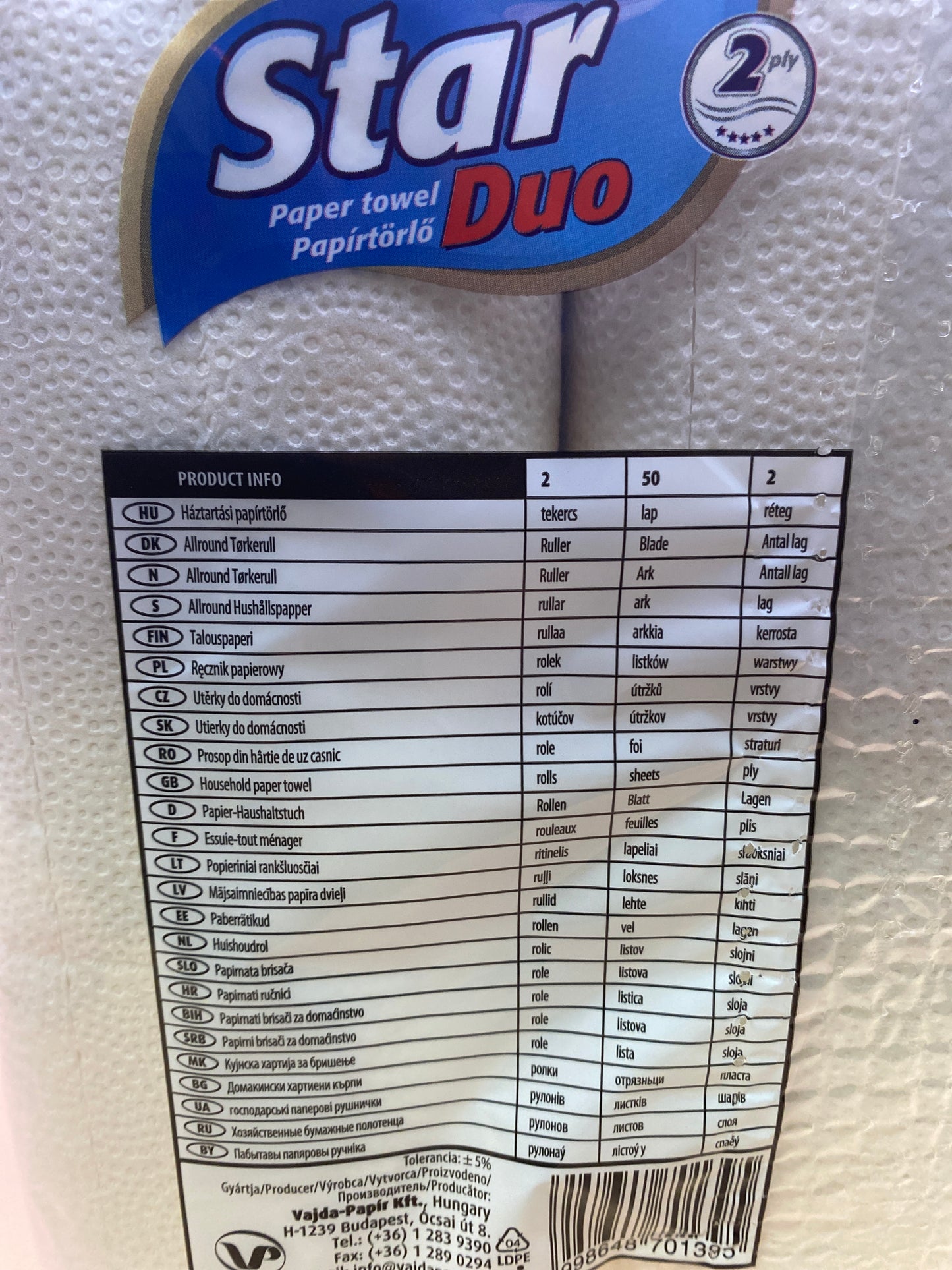 Star Duó Háztartási papírtörlő 2 tekercs 2 rétegű