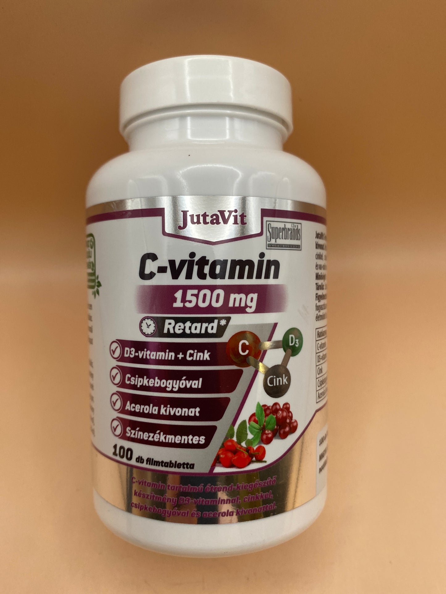 JutaVit C-vitamin 1500 mg + D3 + Cink + Csipkebogyó + Acerola kivonat Retard formula 100 darab filmtabletta