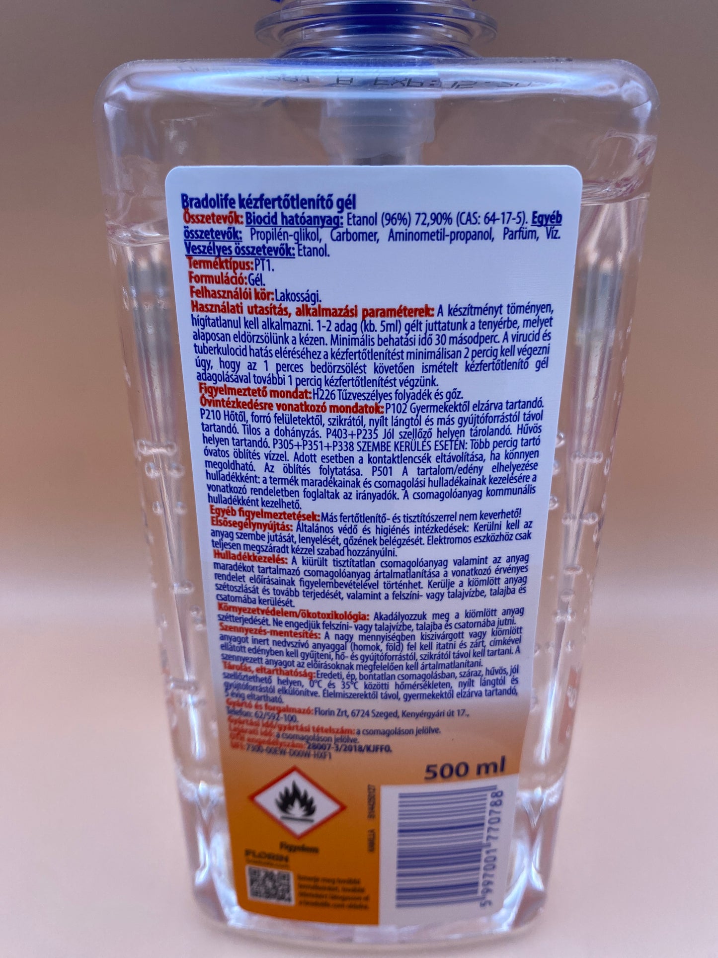 Bradolife Kézfertőtlenítő gél 500 ml