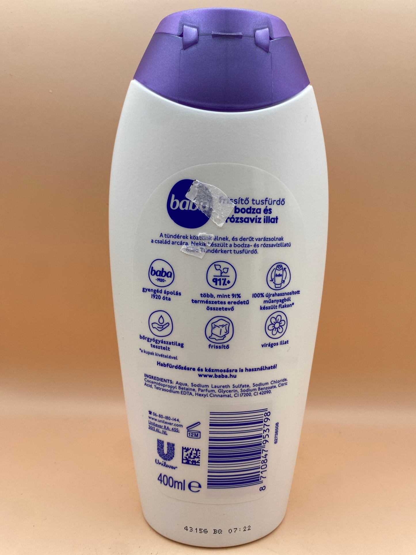 Baba Tündérkert  Frissítő tusfürdő 400 ml  Bodza és rózsavíz