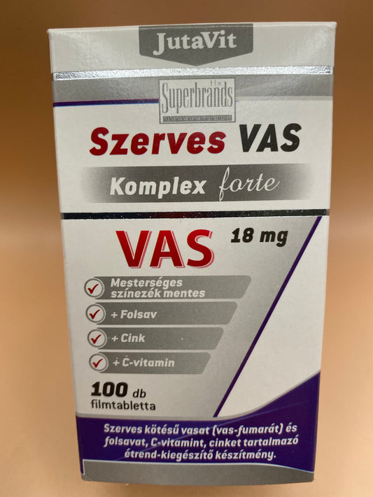 JutaVit Szerves Vas Komplex forte vas 18mg + folsav + cink + C-vitamin 100 darab filmtabletta