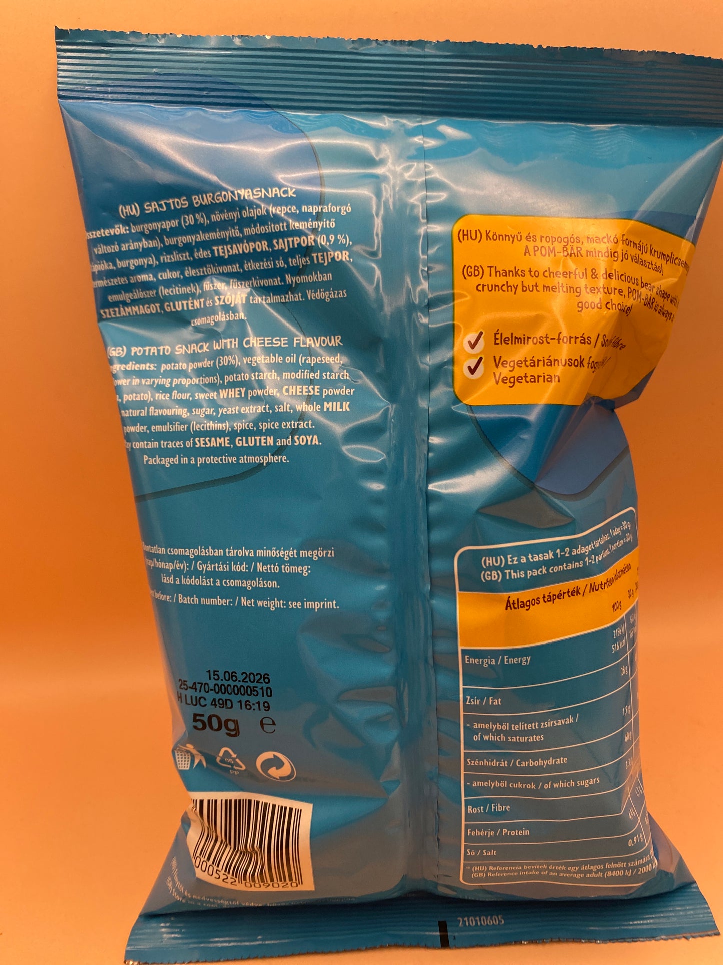 Pom-Bar Burgonyasnack 50g   Sajtos íz