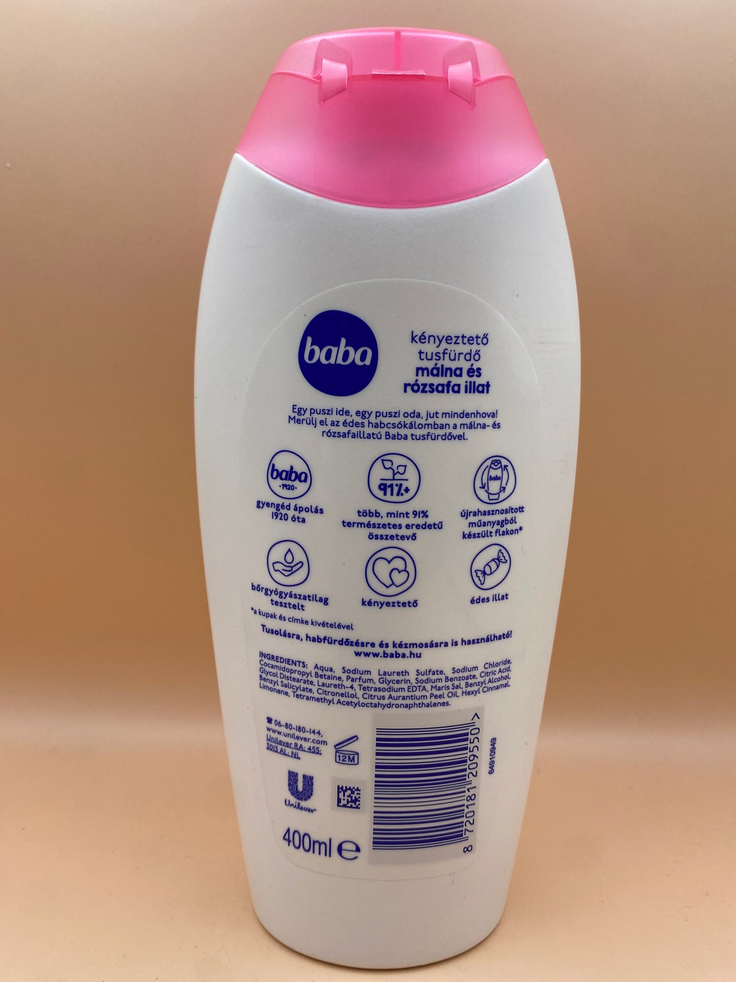 Baba Habcsók Kényeztető tusfürdő 400 ml Málna és rózsafa illat