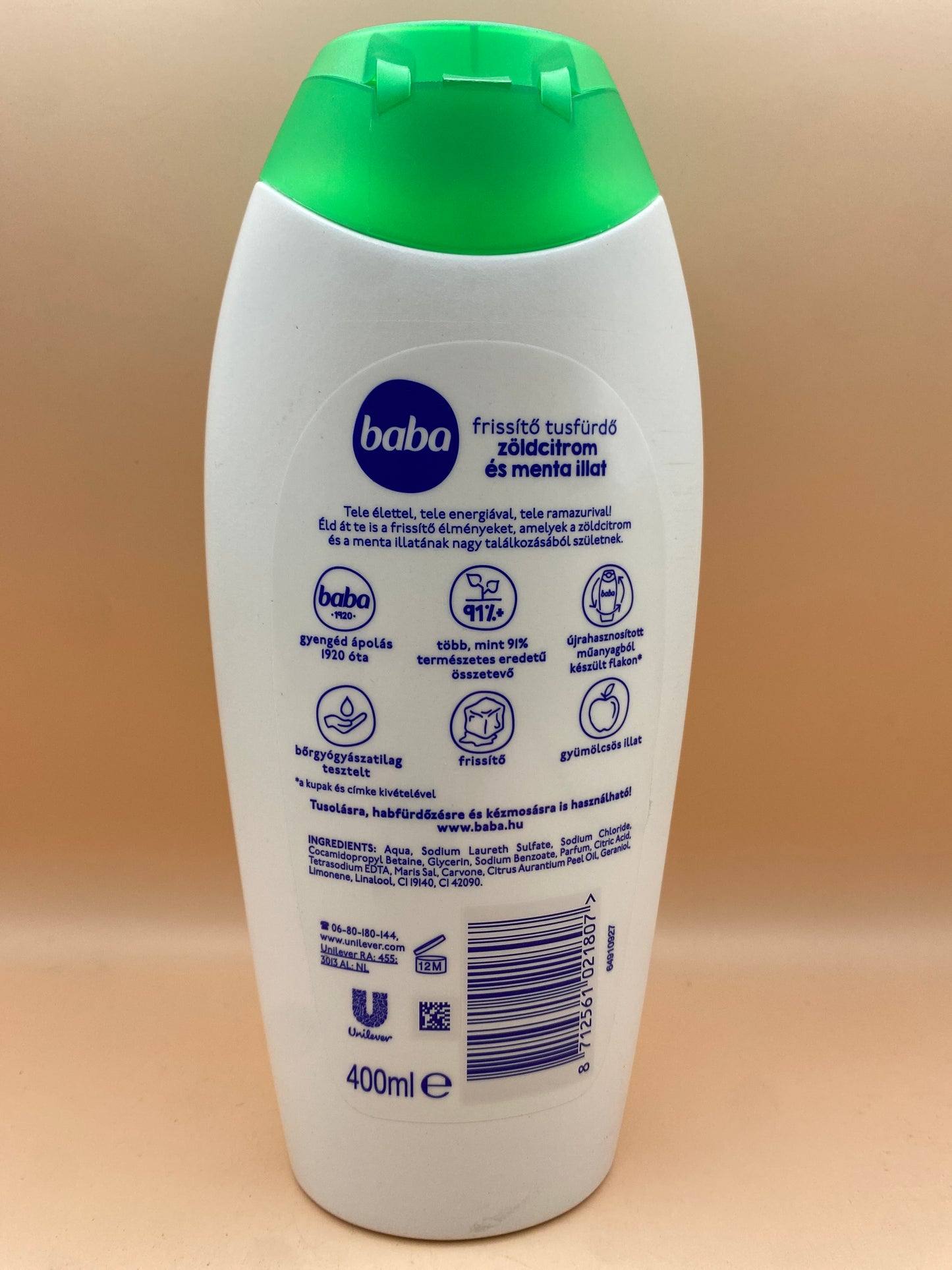 Baba Frissítő tusfürdő 400 ml Zöldcitrom és menta illattal