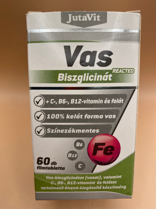 JutaVit Vas Biszglicinát Reacted 60 darab filmtabletta  100% kelát forma vas + C,B6,B12 vitamin és folát