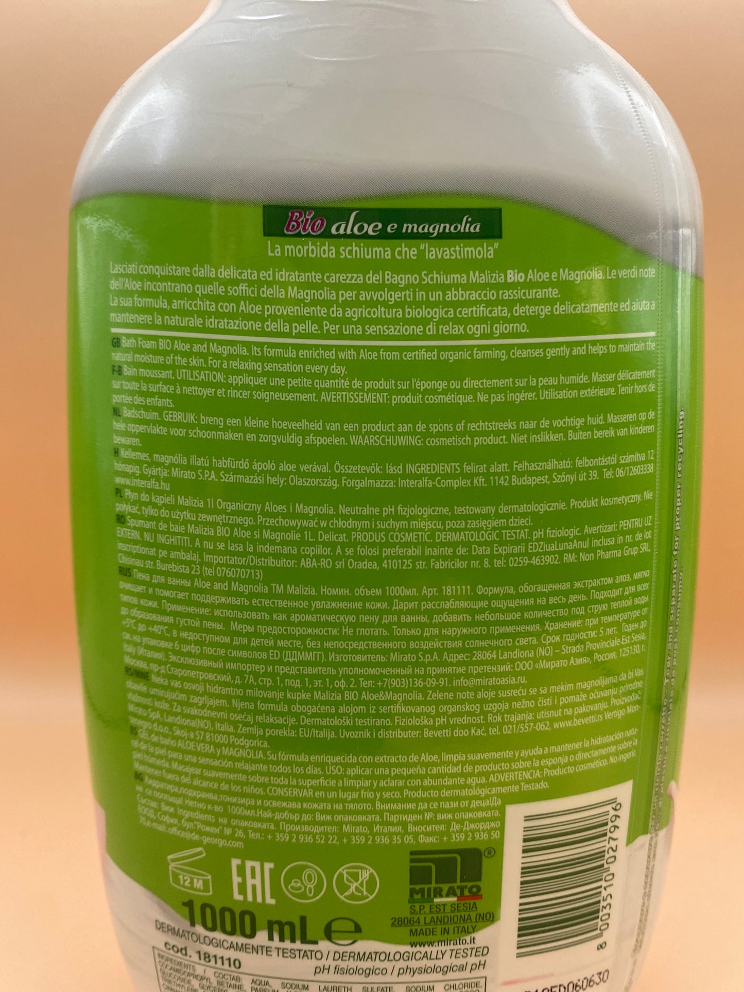 Malizia Habfürdő  1 liter.               Aloe és magnólia
