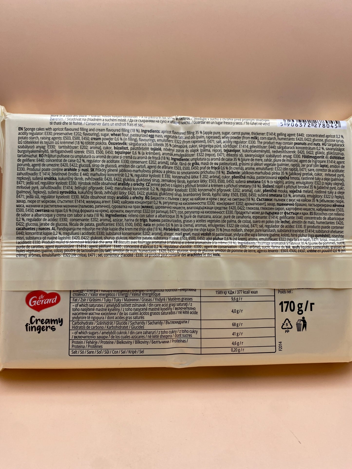 dr Gerard Sárgabarack ízű töltelékkel és tejszín ízű krémmel töltött piskóta 170g
