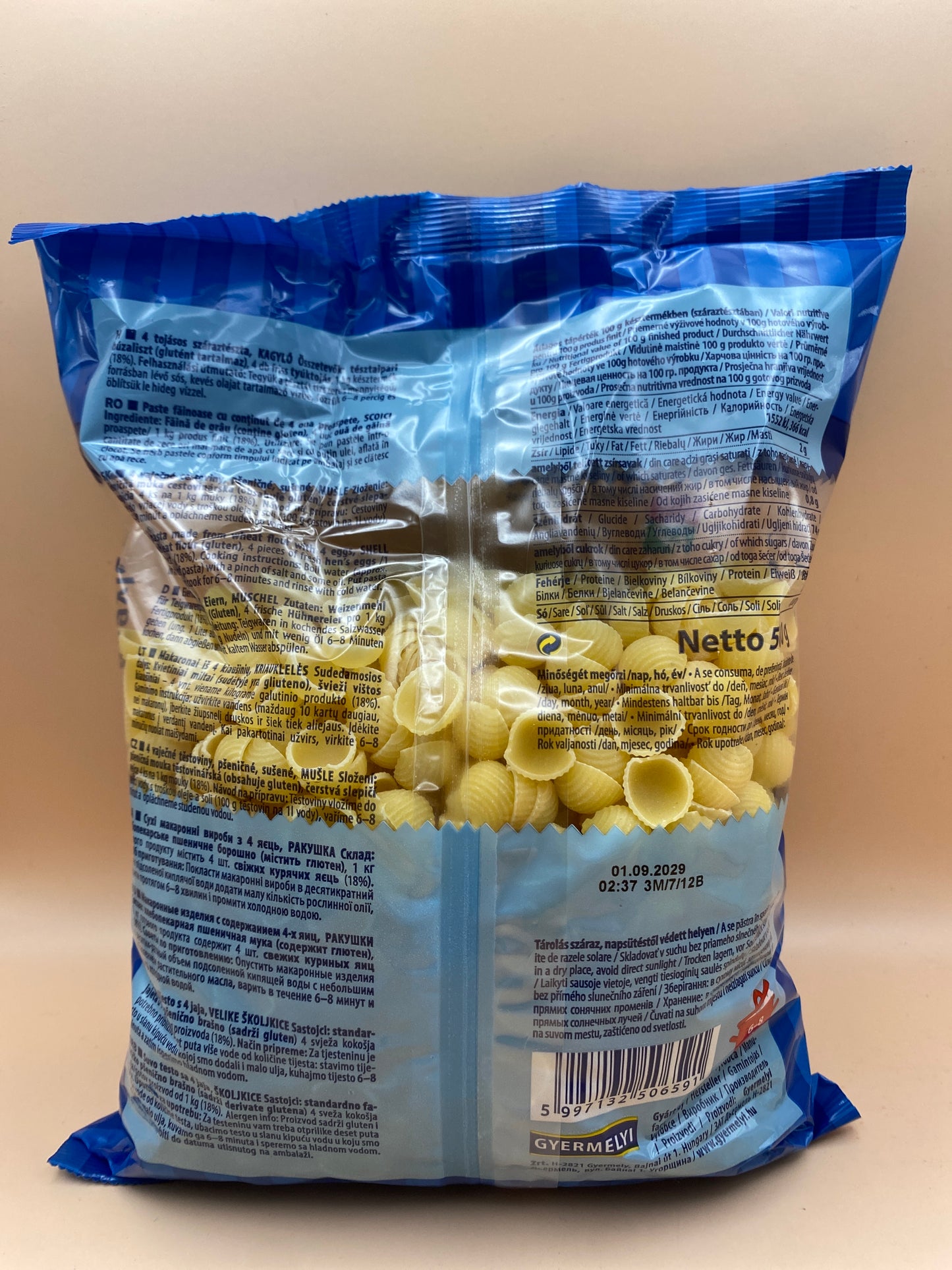 Gyermelyi 4 tojásos száraztészta Kagyló 500g