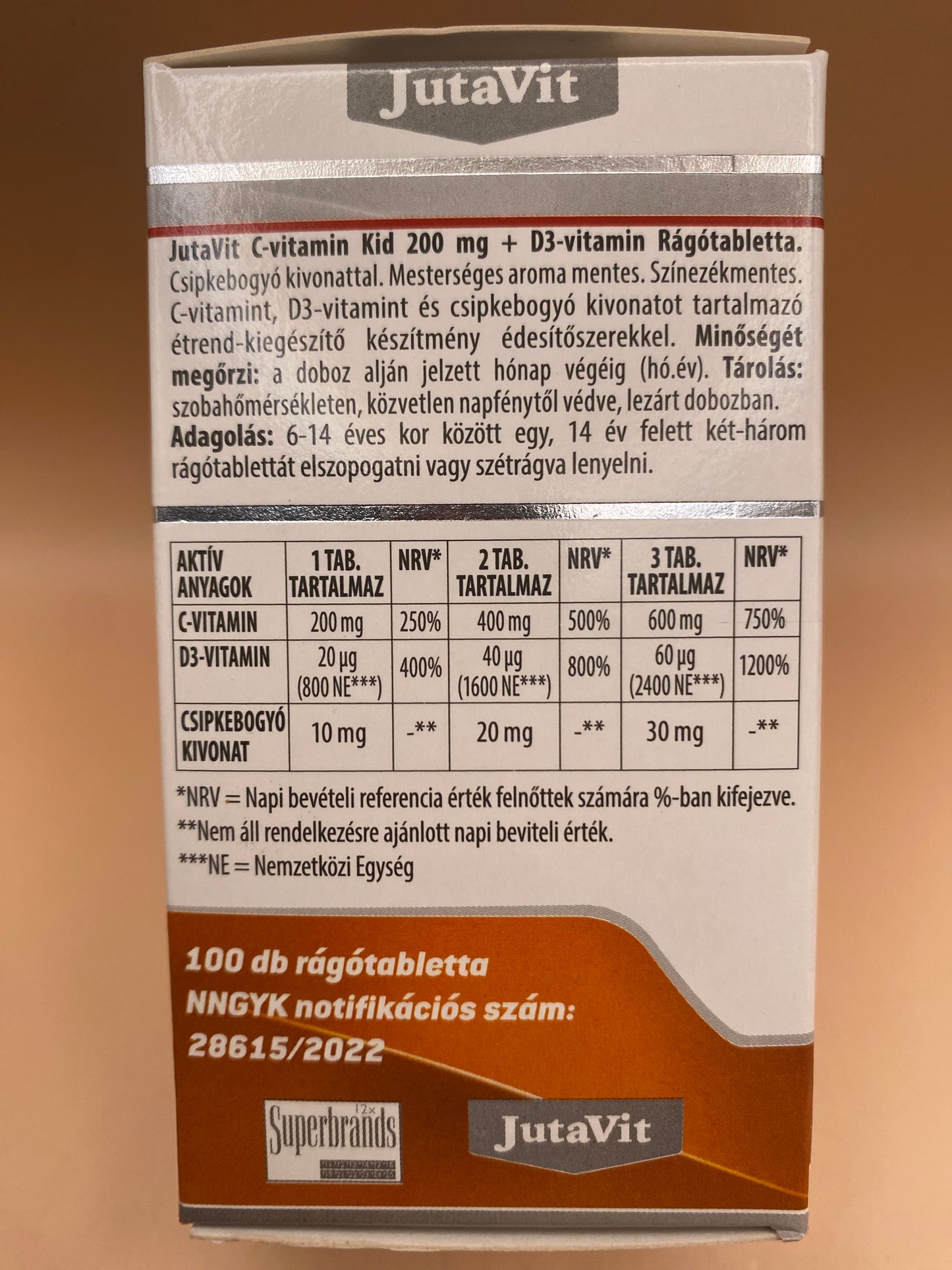 JutaVit C-vitamin KID rágótabletta 200 mg+D3-vitamin 100 darab