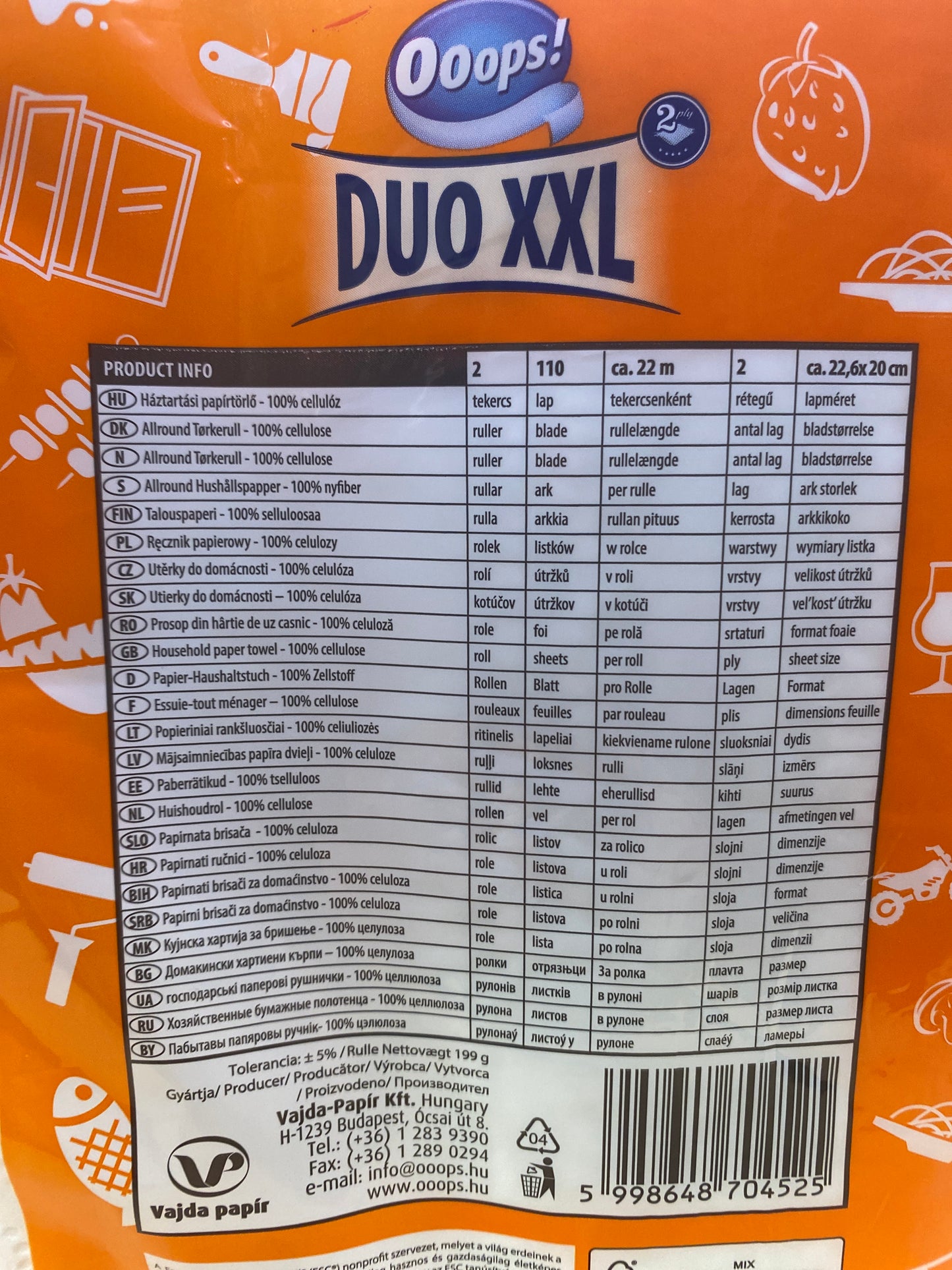 Ooops! Duó XXL Háztartási papírtörlő 2 tekercs 2 rétegű