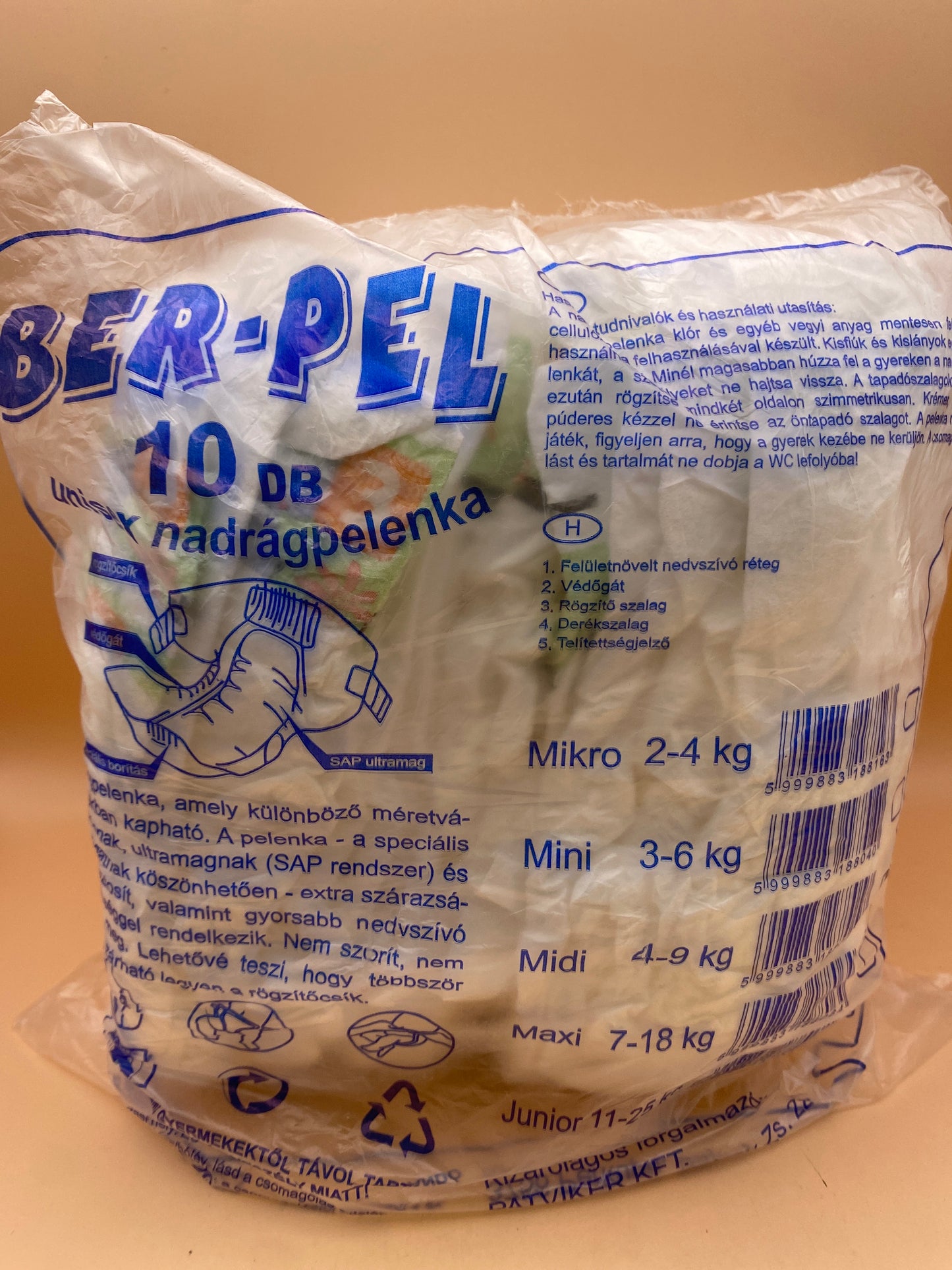 Ber-Pel nadrágpelenka 10 darab Midi 4-9kg