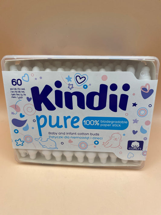 Kindii Pure pamut Fültisztító pálcika csecsemők számára 60 darab