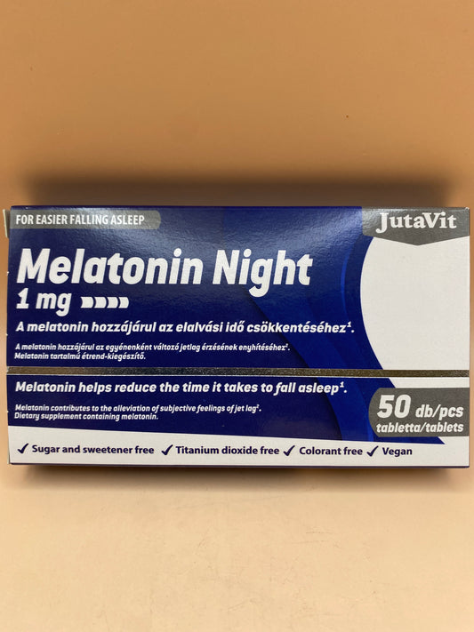 JutaVit Melatonin Night 1 mg étrend-kiegészítő készítmény a könnyebb elalvásért 50 darab