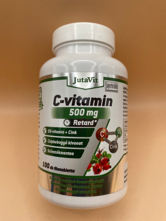 JutaVit C-vitamin 500 mg + D3-vitamin + Cink + Csipkebogyó kivonat Retard formula 100 darab filmtabletta