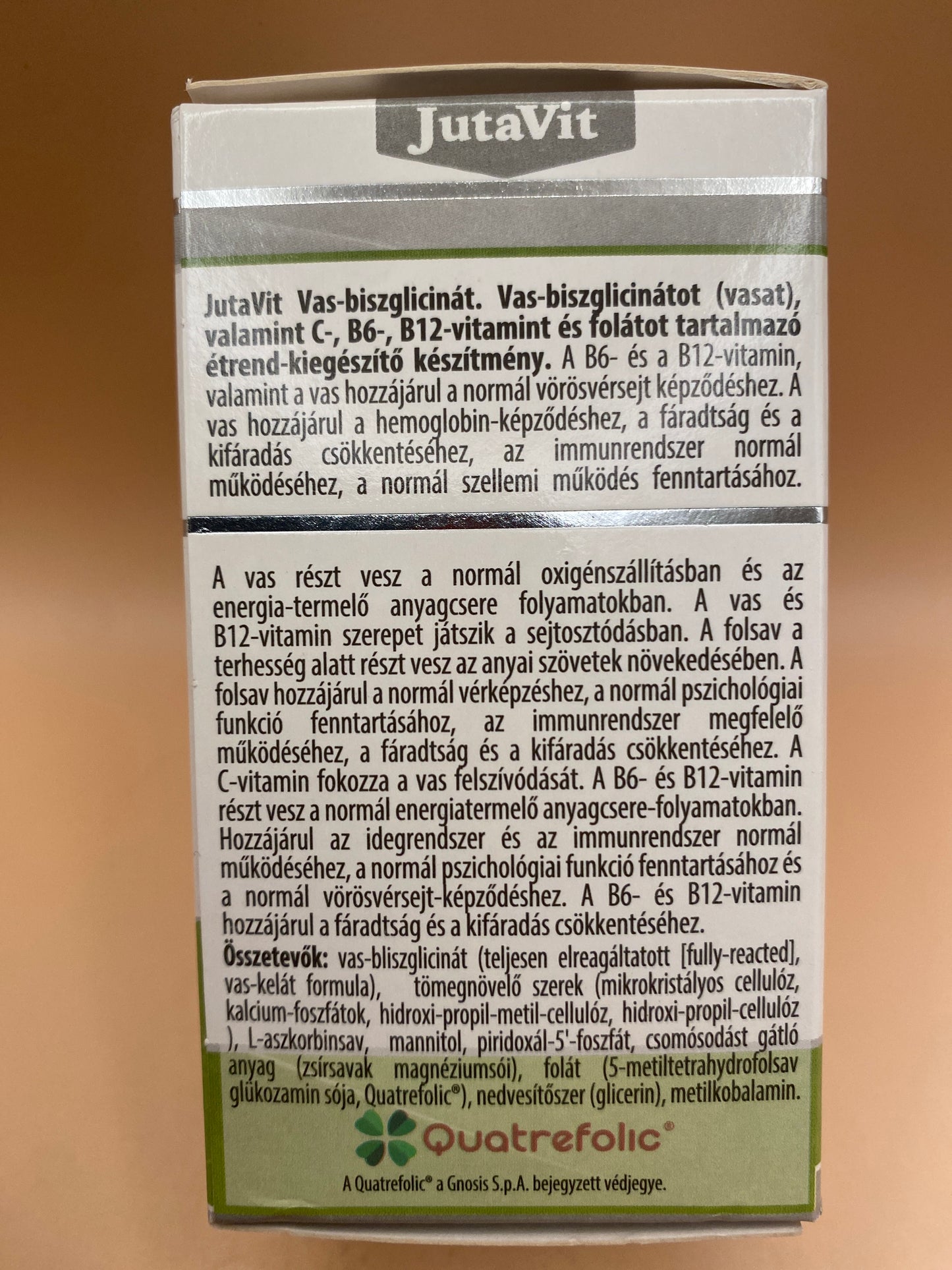 JutaVit Vas Biszglicinát Reacted 60 darab filmtabletta  100% kelát forma vas + C,B6,B12 vitamin és folát