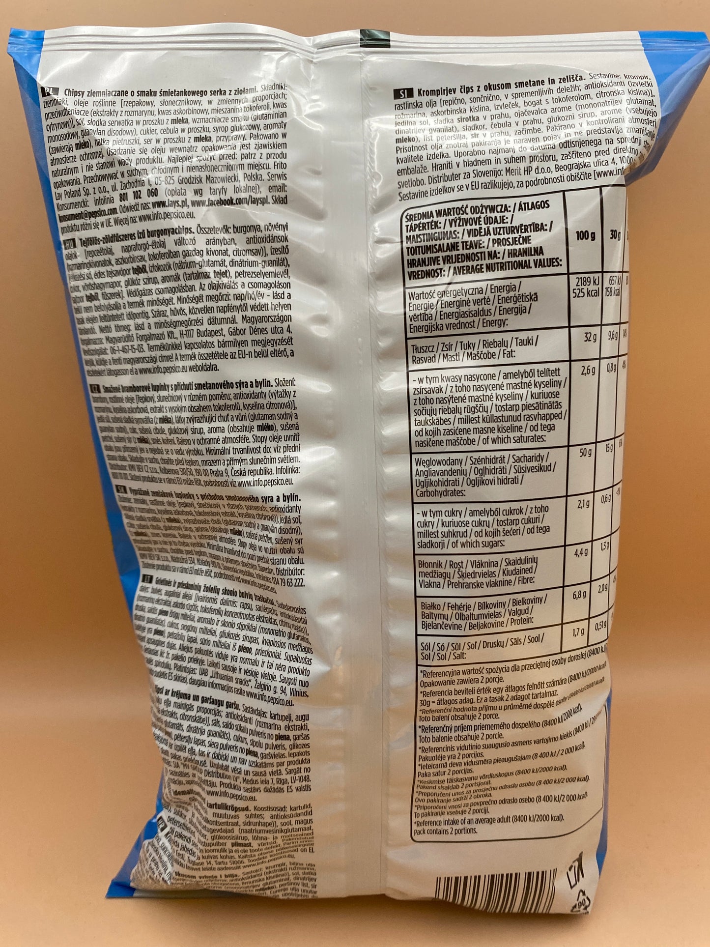 Lays Tejfölös-zöldfűszeres ízű burgonyachips 60g