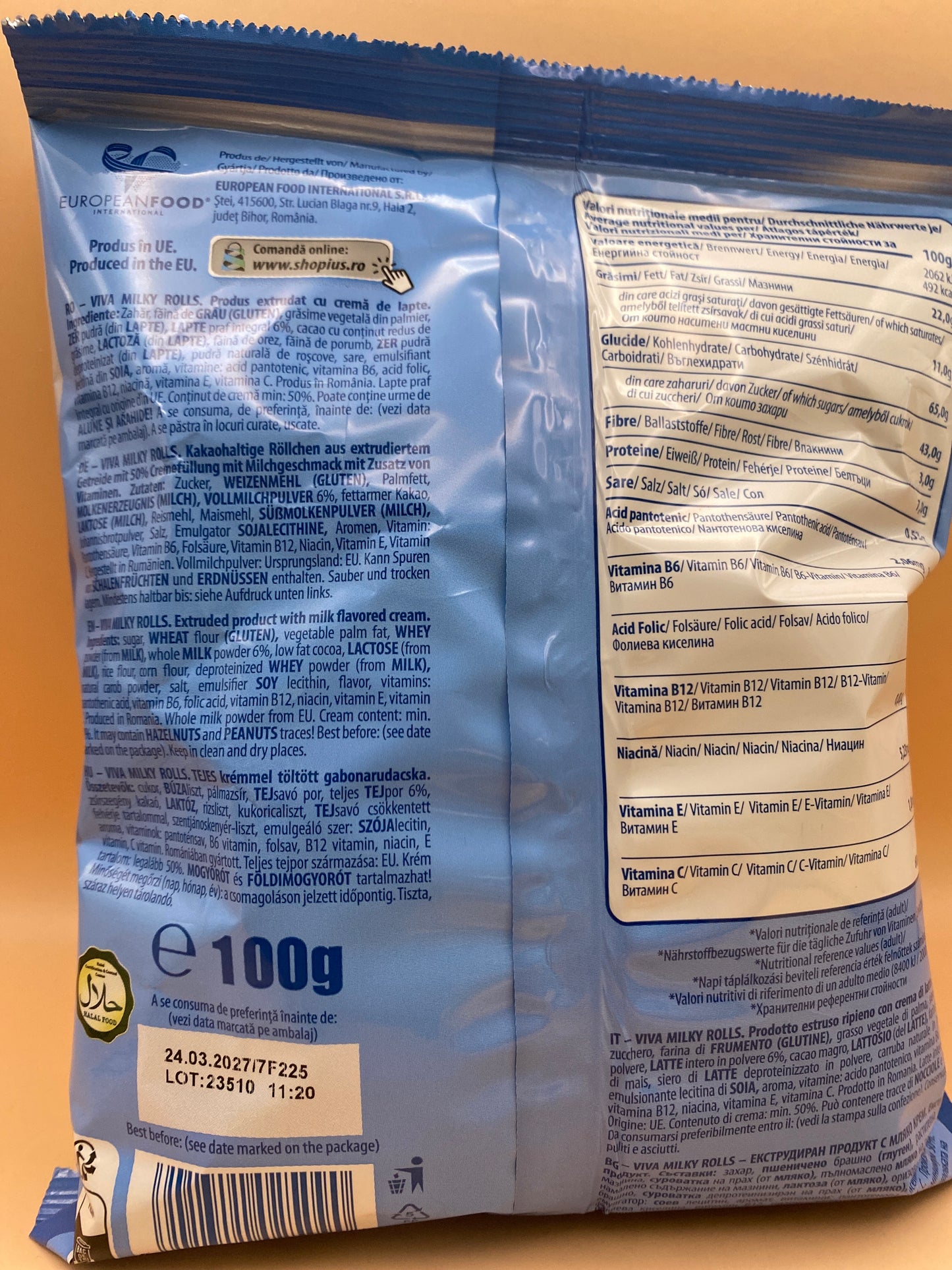 Viva Milky Rolls tejes krémmel töltött  gabonarudacska 100g