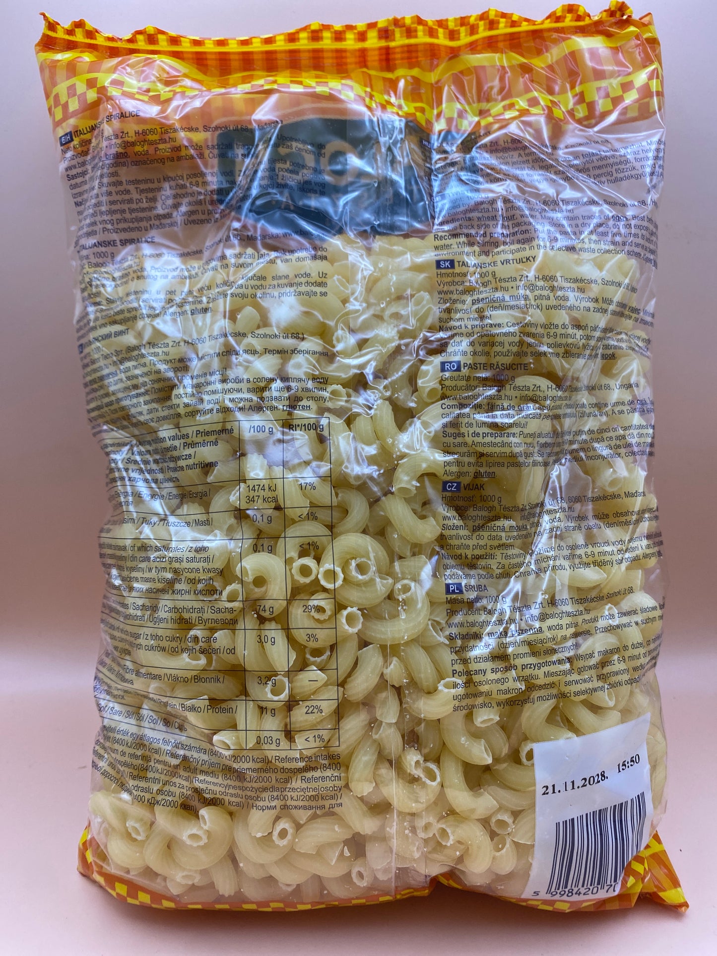 Balogh családi száraztészta 1kg Olasz csavart