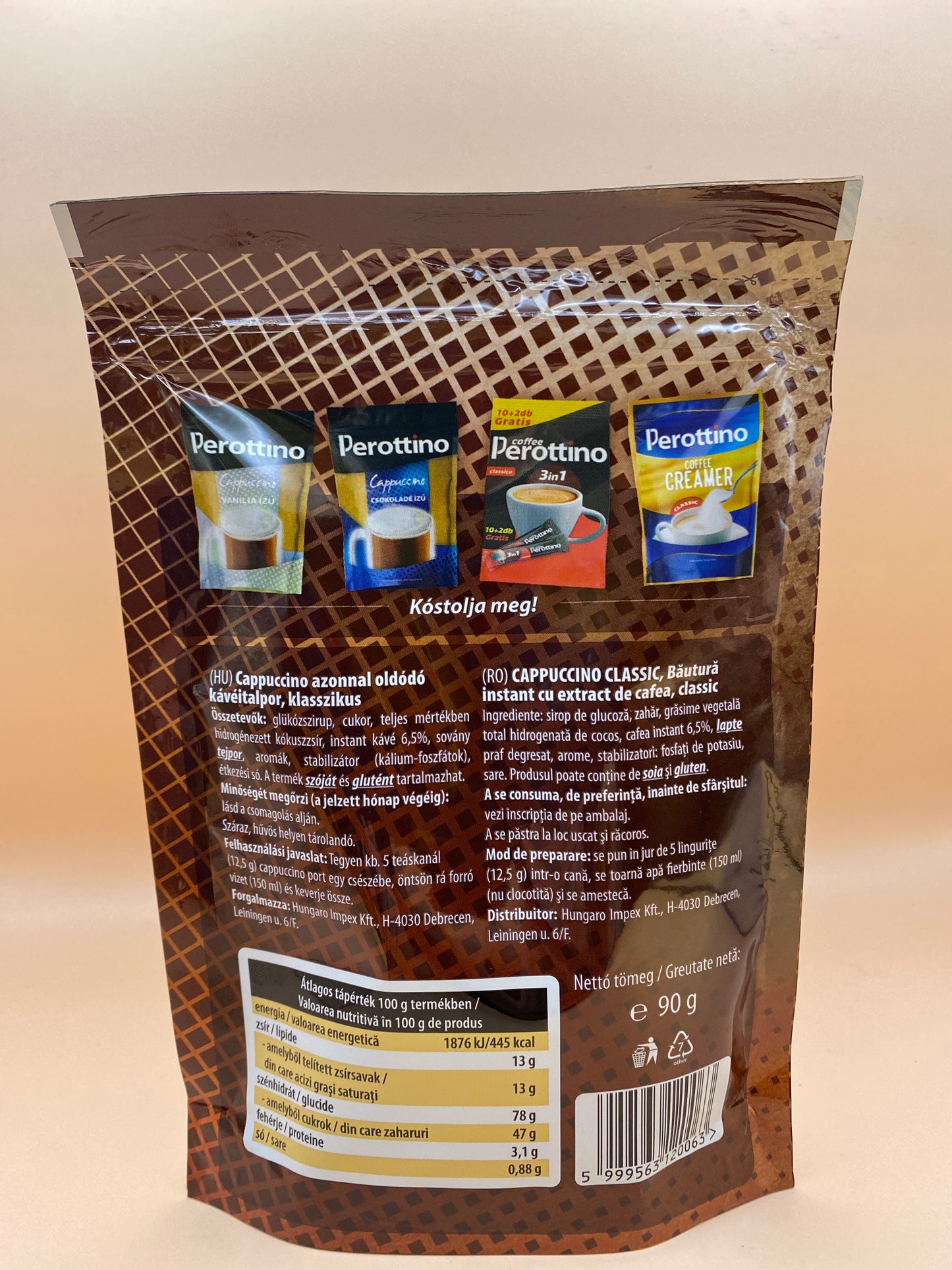 Perottino cappuccino azonnal oldódó kávéitalpor, klasszikus 90g