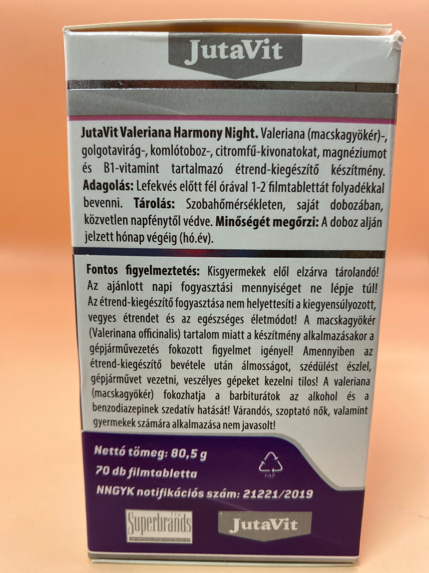 JutaVit Valeriana Harmony Night 70 darab filmtabletta