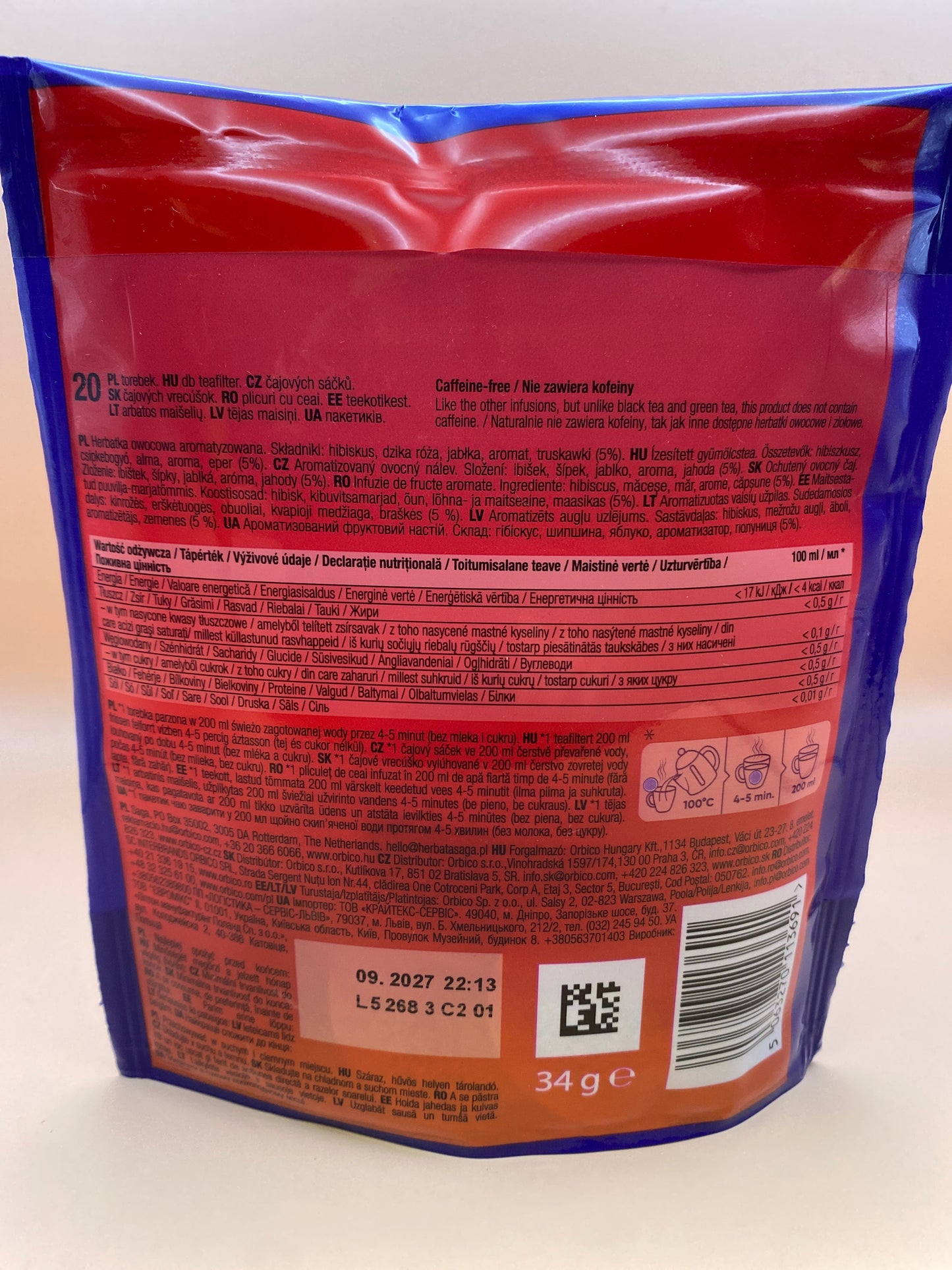 Saga filteres tea eper ízű 34g