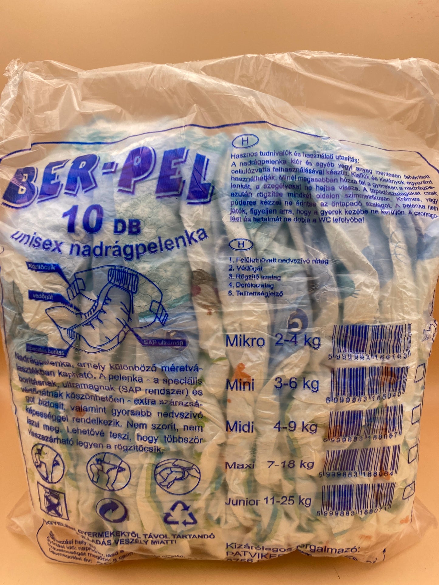 Ber-Pel nadrágpelenka 10 darab Junior 11-25kg