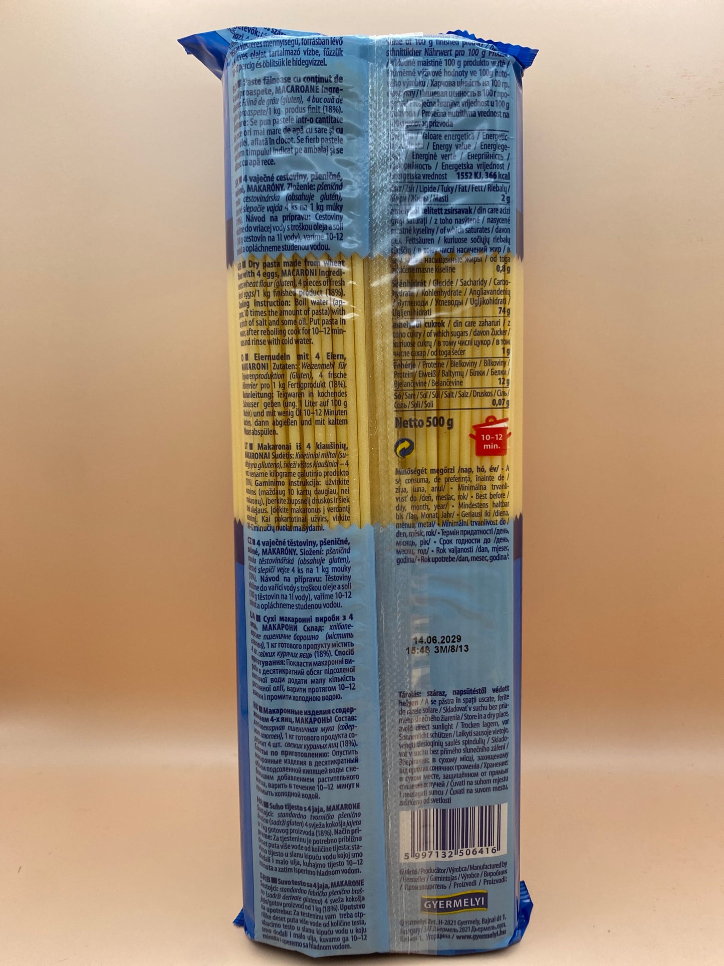Gyermelyi 4 tojásos száraztészta Makaróni 500g