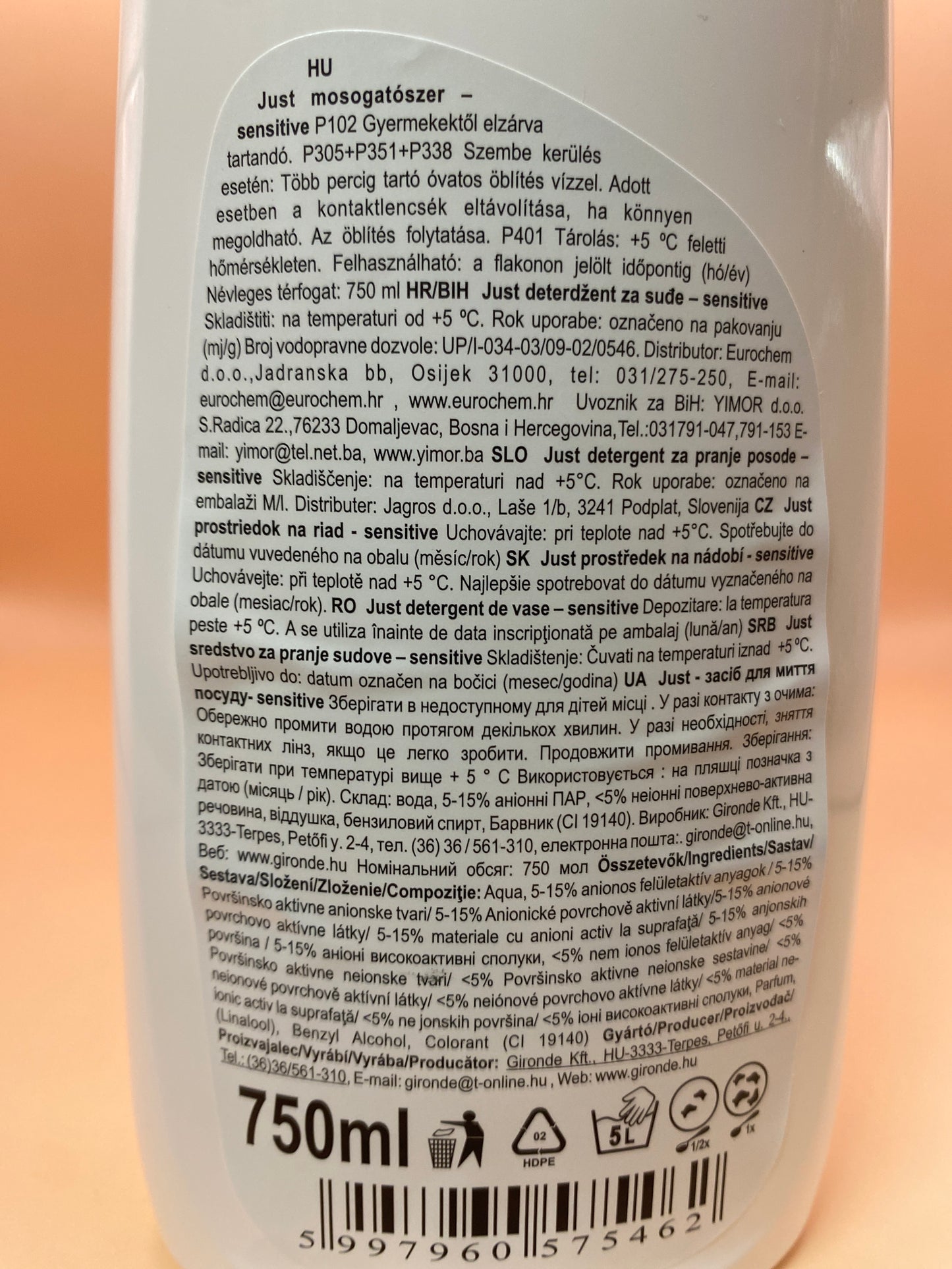 Just Mosogatószer Sensitive 750 ml