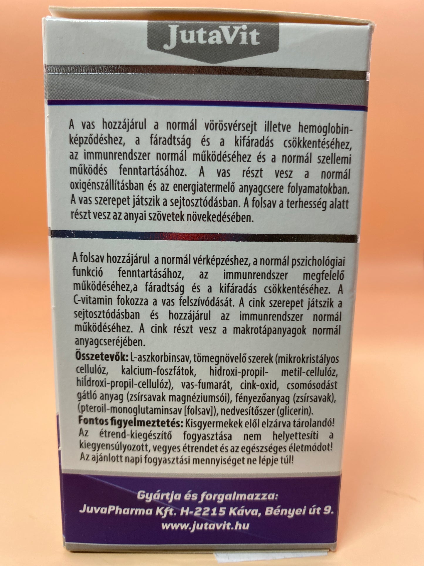 JutaVit Szerves Vas Komplex forte vas 18mg + folsav + cink + C-vitamin 100 darab filmtabletta
