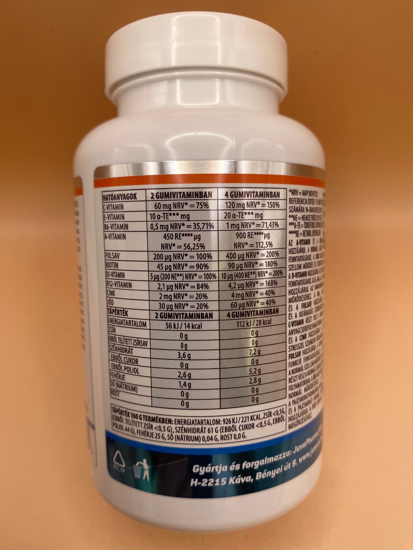 JutaVit Multi gumivitamin Cukormentes Eper ízű 50 darab gumivitamin