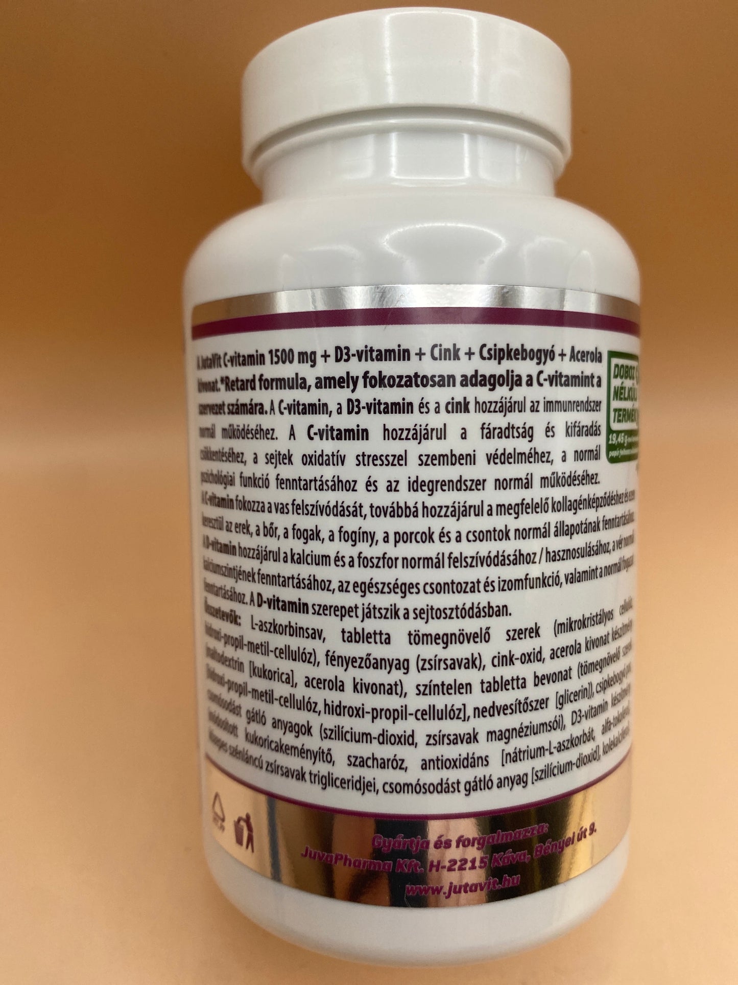 JutaVit C-vitamin 1500 mg + D3 + Cink + Csipkebogyó + Acerola kivonat Retard formula 100 darab filmtabletta