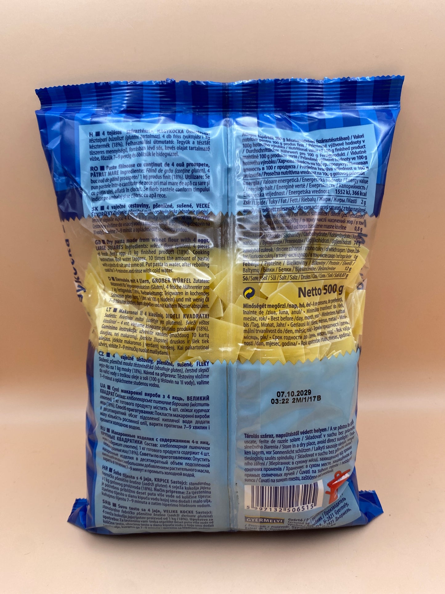 Gyermelyi 4tojásos száraztészta Nagykocka 500g