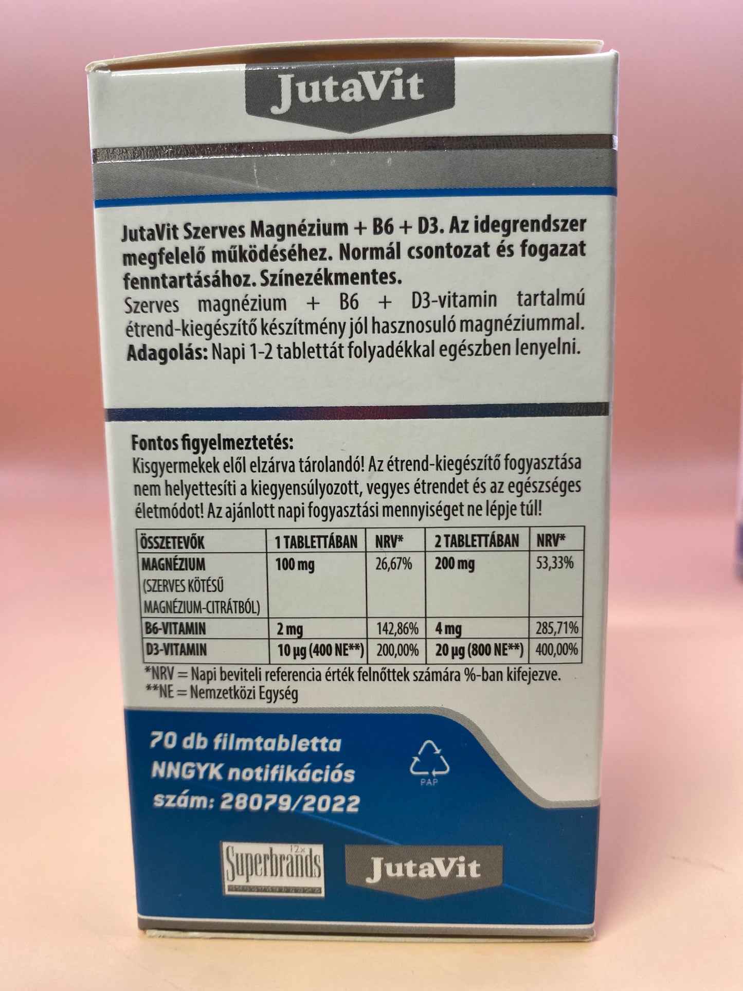 JutaVit Szerves Magnézium + B6 + D3 70 darab filmtabletta