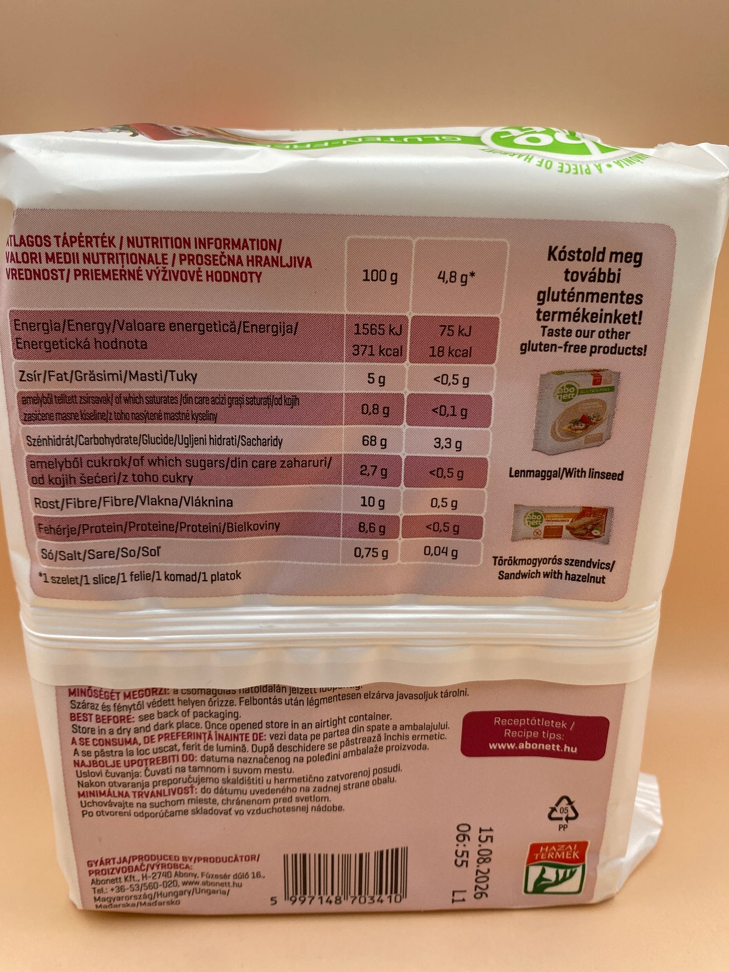 Abonett Gluténmentes extrudált kenyér 100g Kölessel