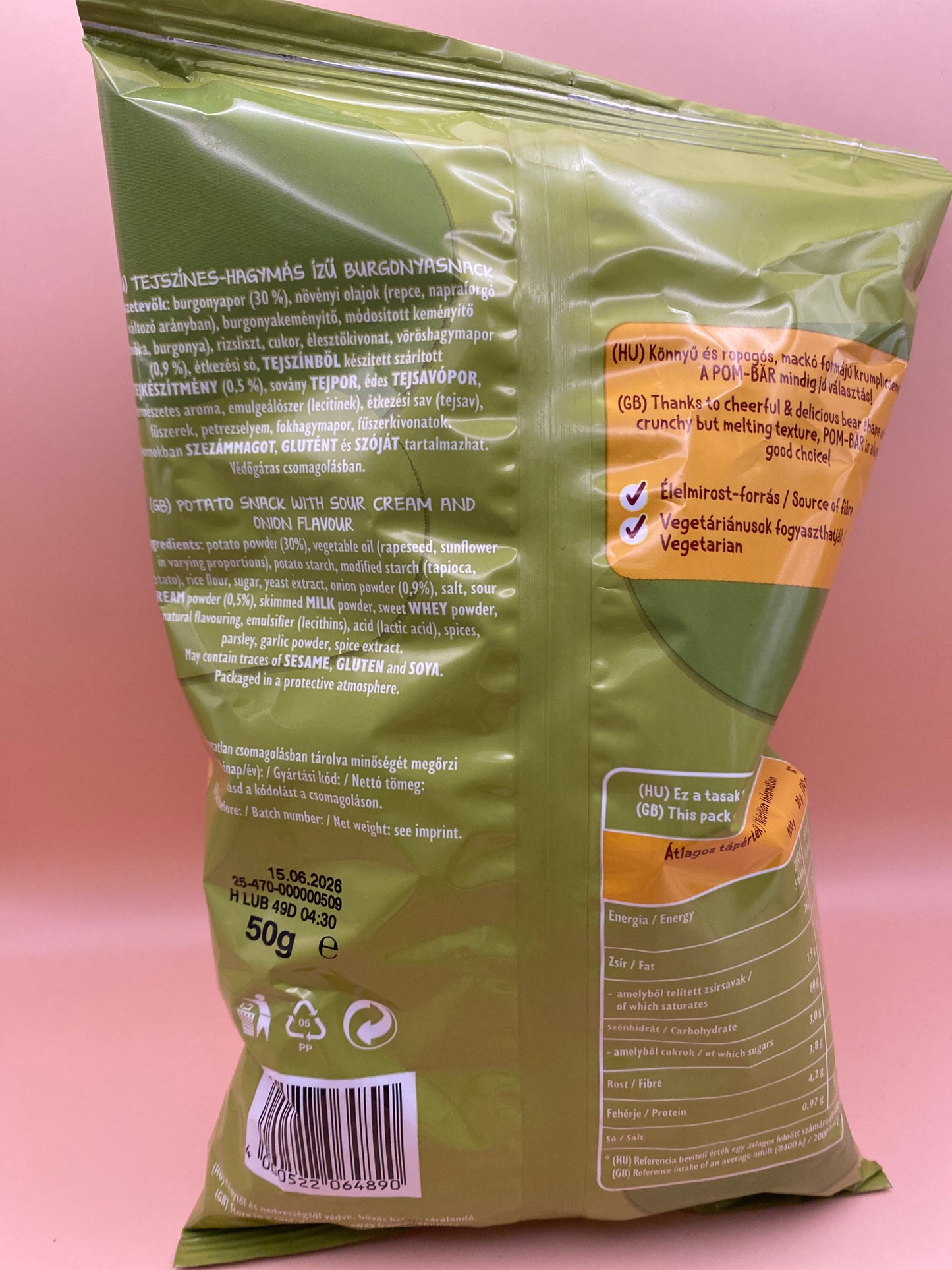 Pom-Bar Burgonyasnack 50g Tejszínes-hagymás ízű