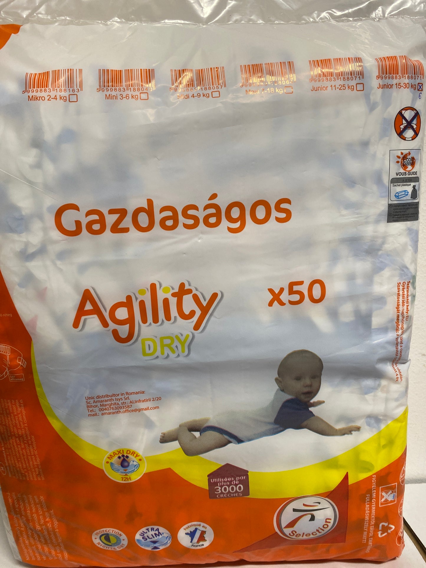 Agility Dry Gazdaságos pelenka Junior 15-30kg 50 darab