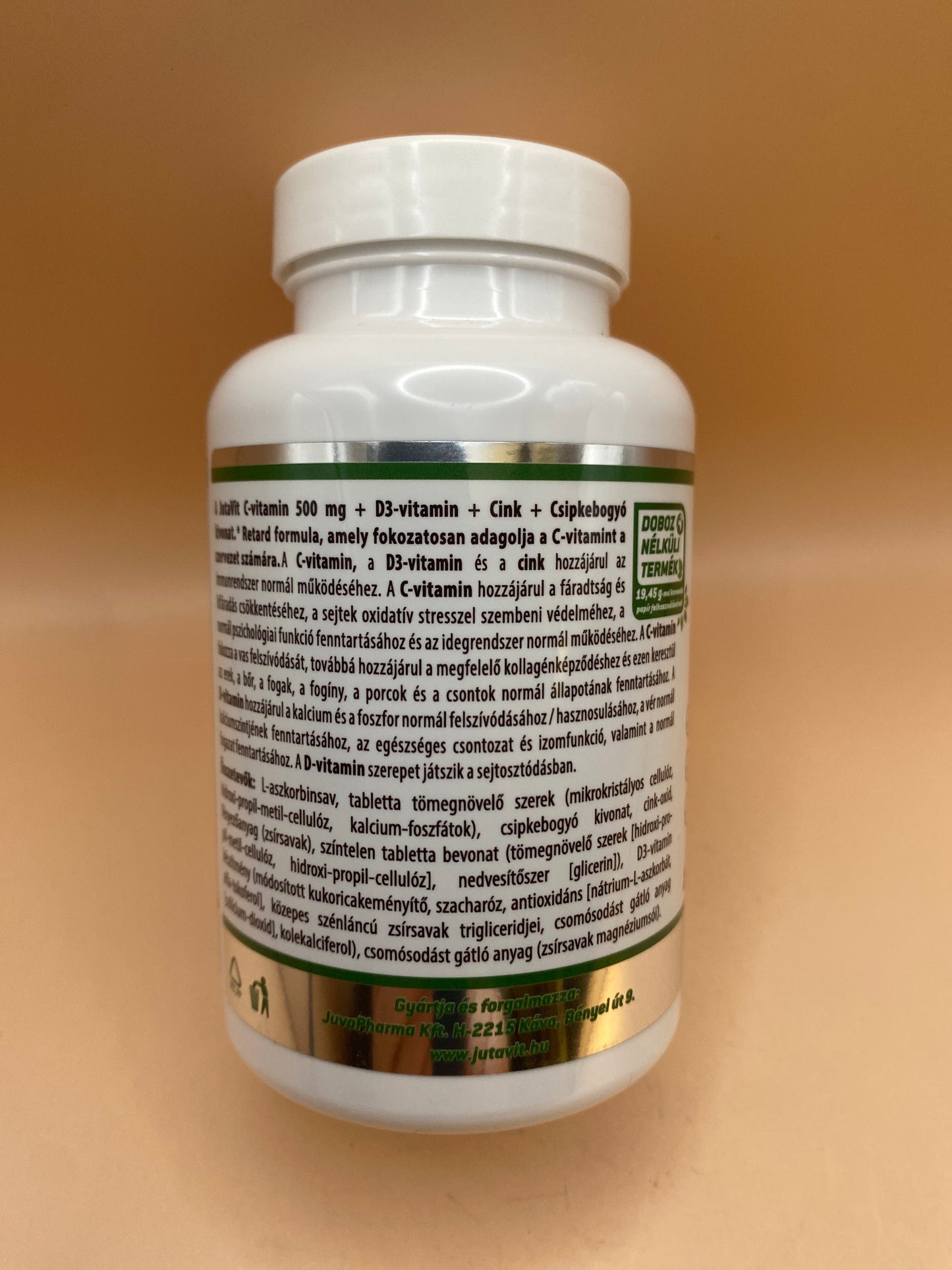 JutaVit C-vitamin 500 mg + D3-vitamin + Cink + Csipkebogyó kivonat Retard formula 100 darab filmtabletta