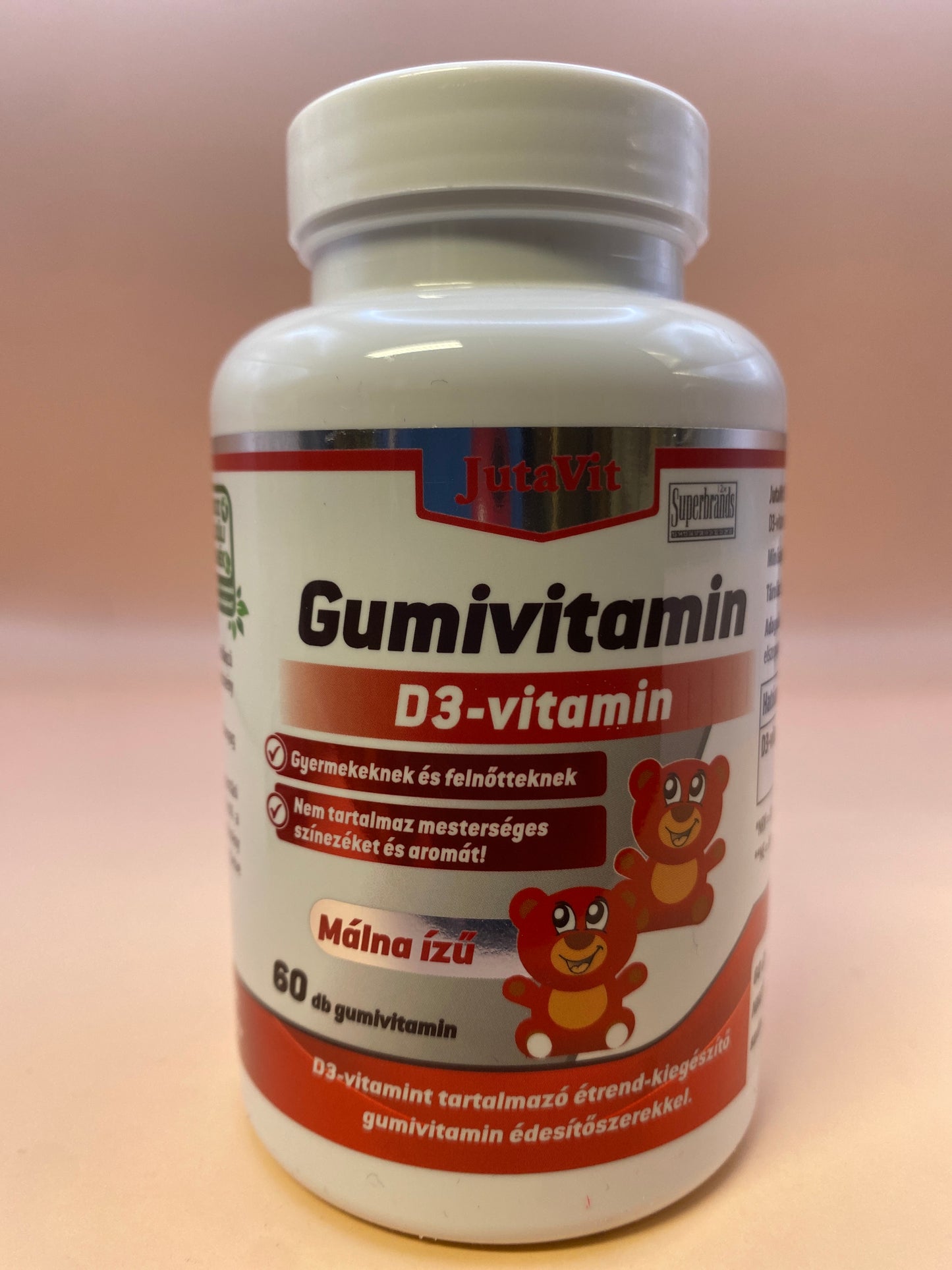 JutaVit Gumivitamin D3-vitamin gyermekeknek és felnőtteknek. Málna ízű 60 darab gumivitamin